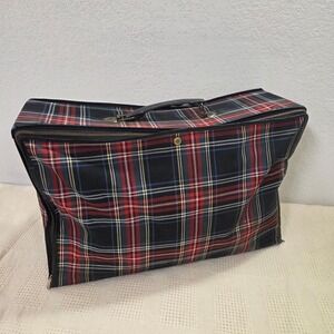 Vintage Plaid Grasshopper Travel Bag Luggage Weekender Zippered Carry On Tote